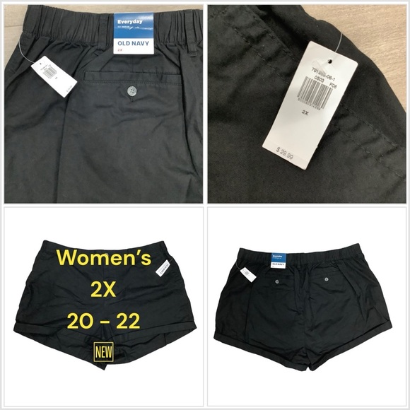 Women's Old Navy 2X 20 - 22 Shorts Chino Khakis Black Everyday Stretch NWT - Picture 1 of 9